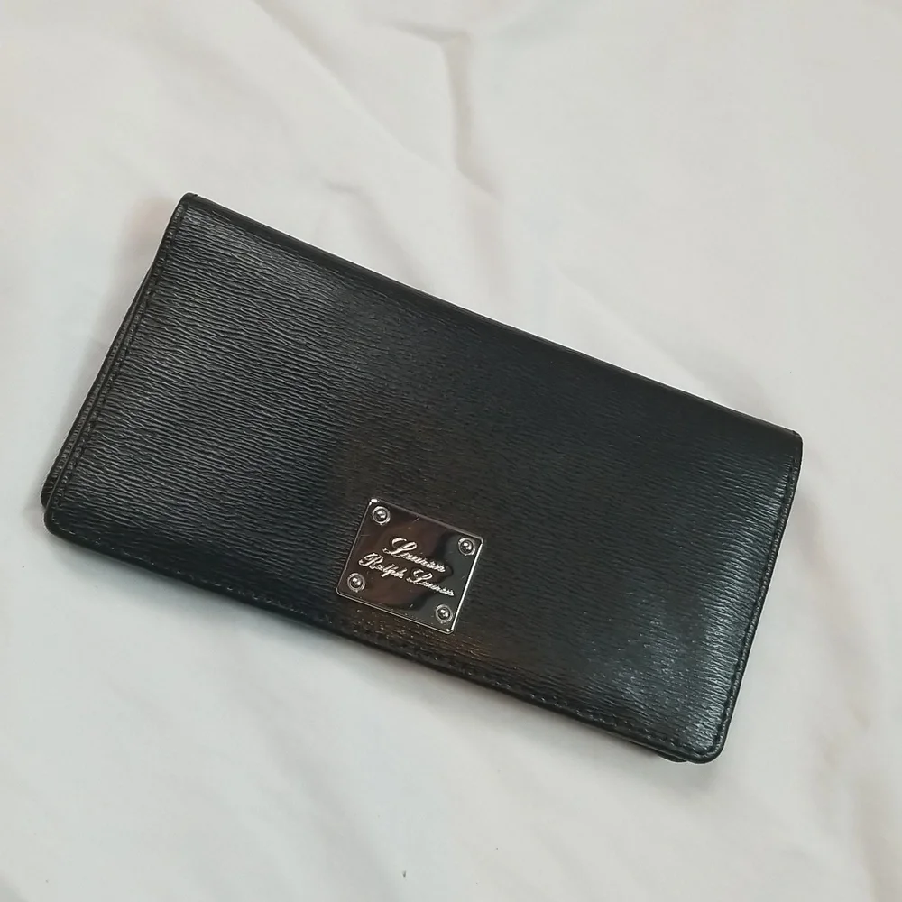 - Ralph Lauren Black Leather Sloan Street Textured Slim Long Carryall Wall… - Picture 1 of 8